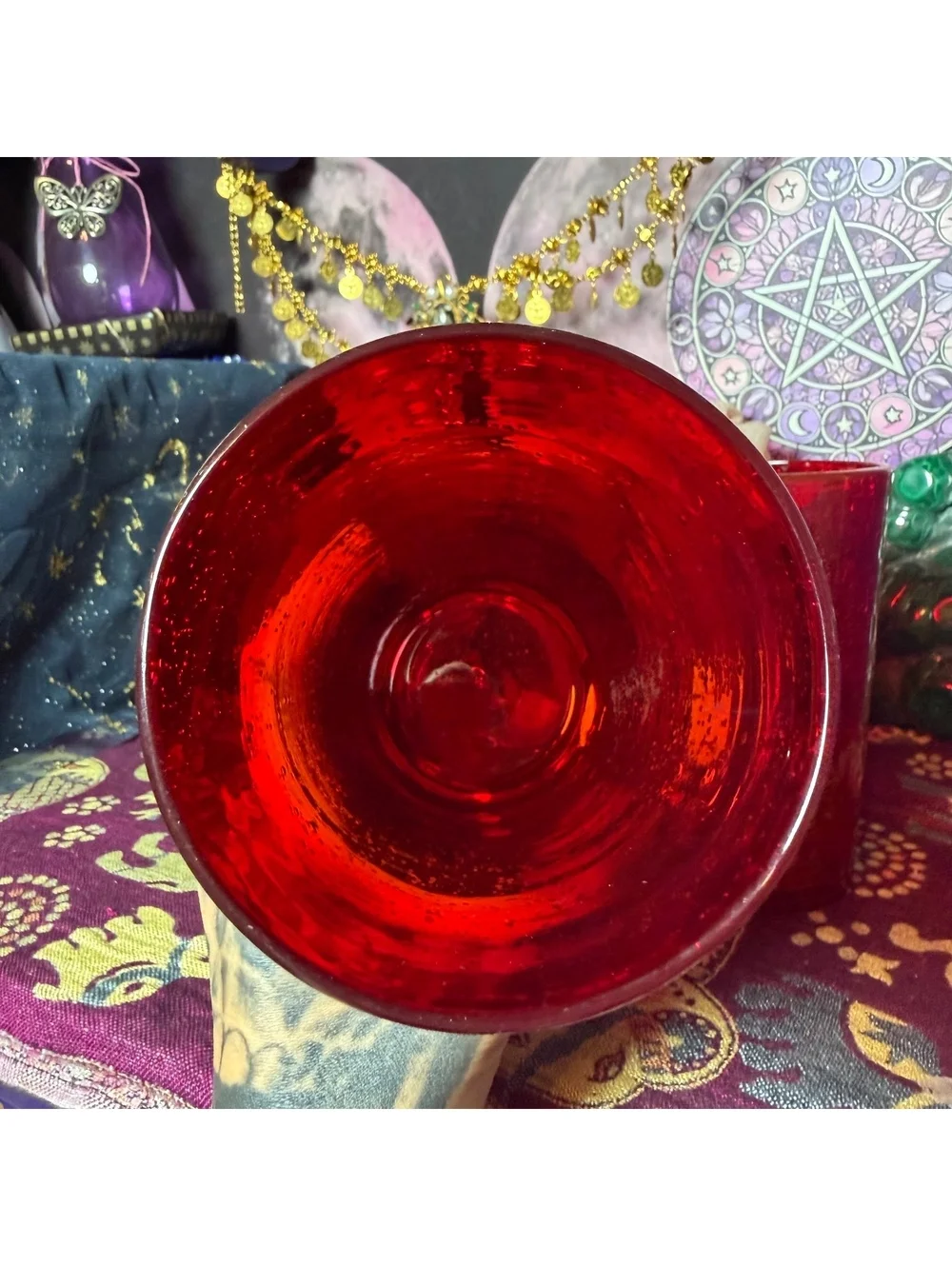 Set Of 4 Ruby Red Hand Blown Glass Bubble Glass Drinking Cups